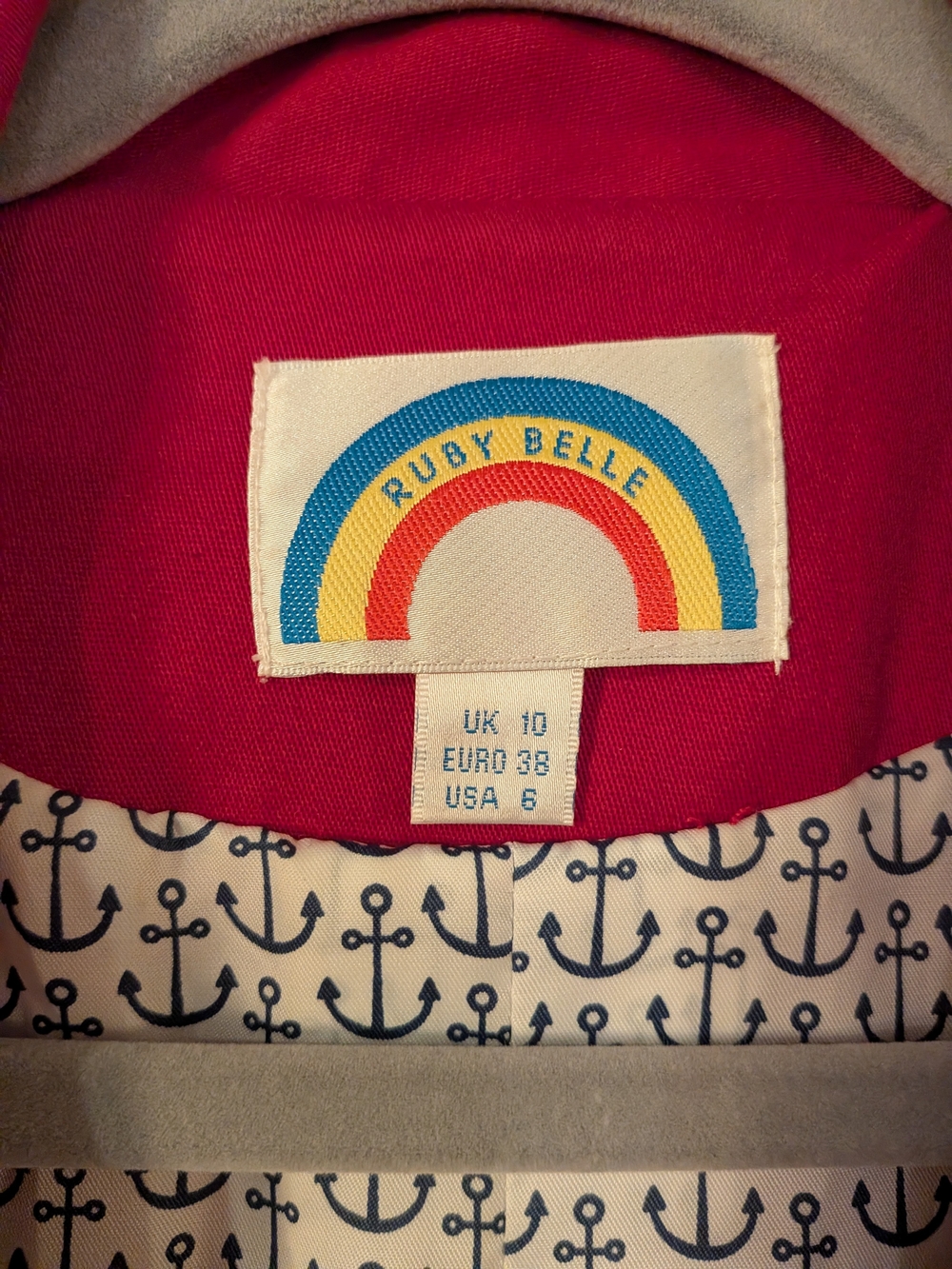 Bright Red Trench Coat with Turquoise Trim - Brand: Ruby Belle (For Modcloth) - Picture 4 of 5